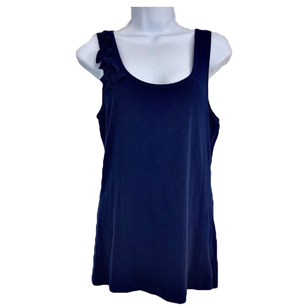 Ruffle Shoulder Tank Top L Navy L Scoop Neck Cotton Y2K Feminine